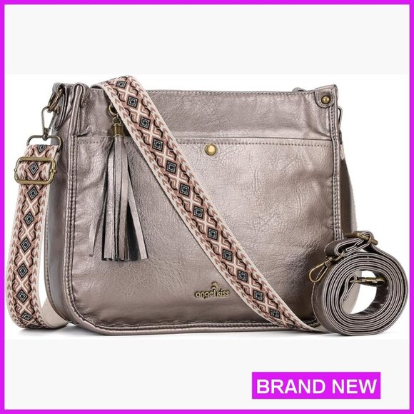 Handbags - Vegan Leather Hobo Crossbody Bag with Guitar Strap Adjustable Tassel Purse